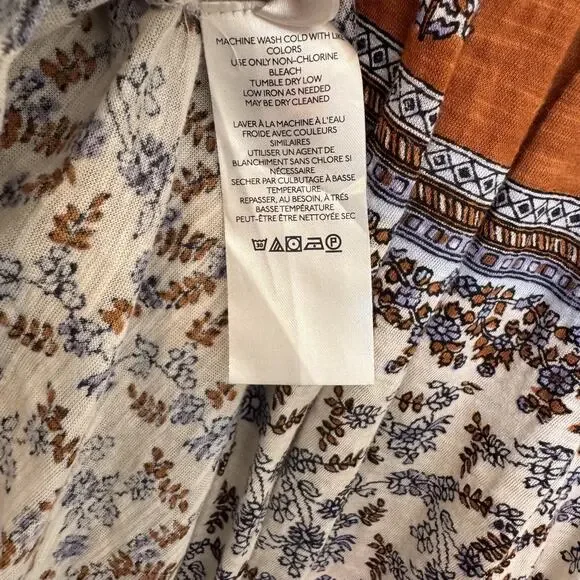 Free People High-Low Scoop Back Paisley-Print Top Boho Puff Sleeve Peasant XS - Picture 12 of 13